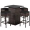 5-Piece Outdoor Bar Set with Storage Black PE Rattan Patio Furniture with Cushioned Stools & PS Slat Table for Garden